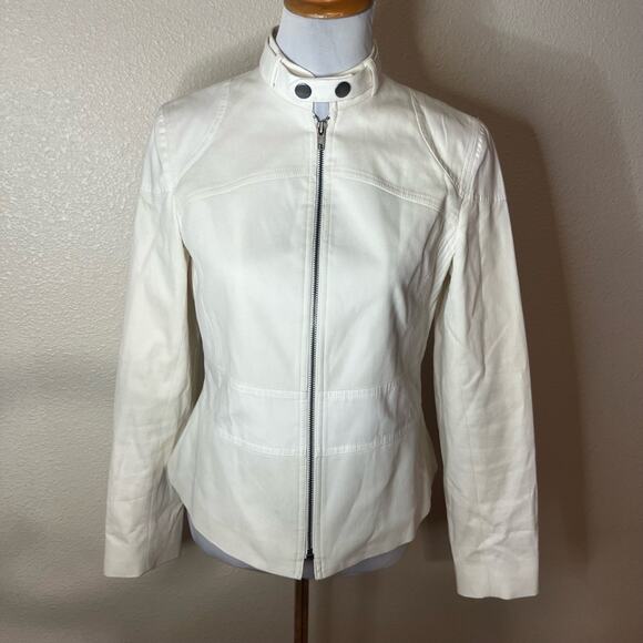 Ellen Tracy Womens 6 Jacket White Moto Style Full Zip Textured Modern Chic - Picture 2 of 8